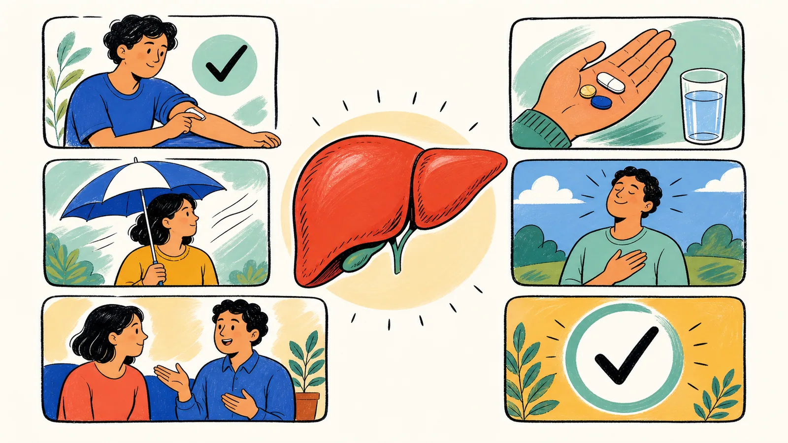 Ilustración médica sobre Preguntas frecuentes sobre la hepatitis C